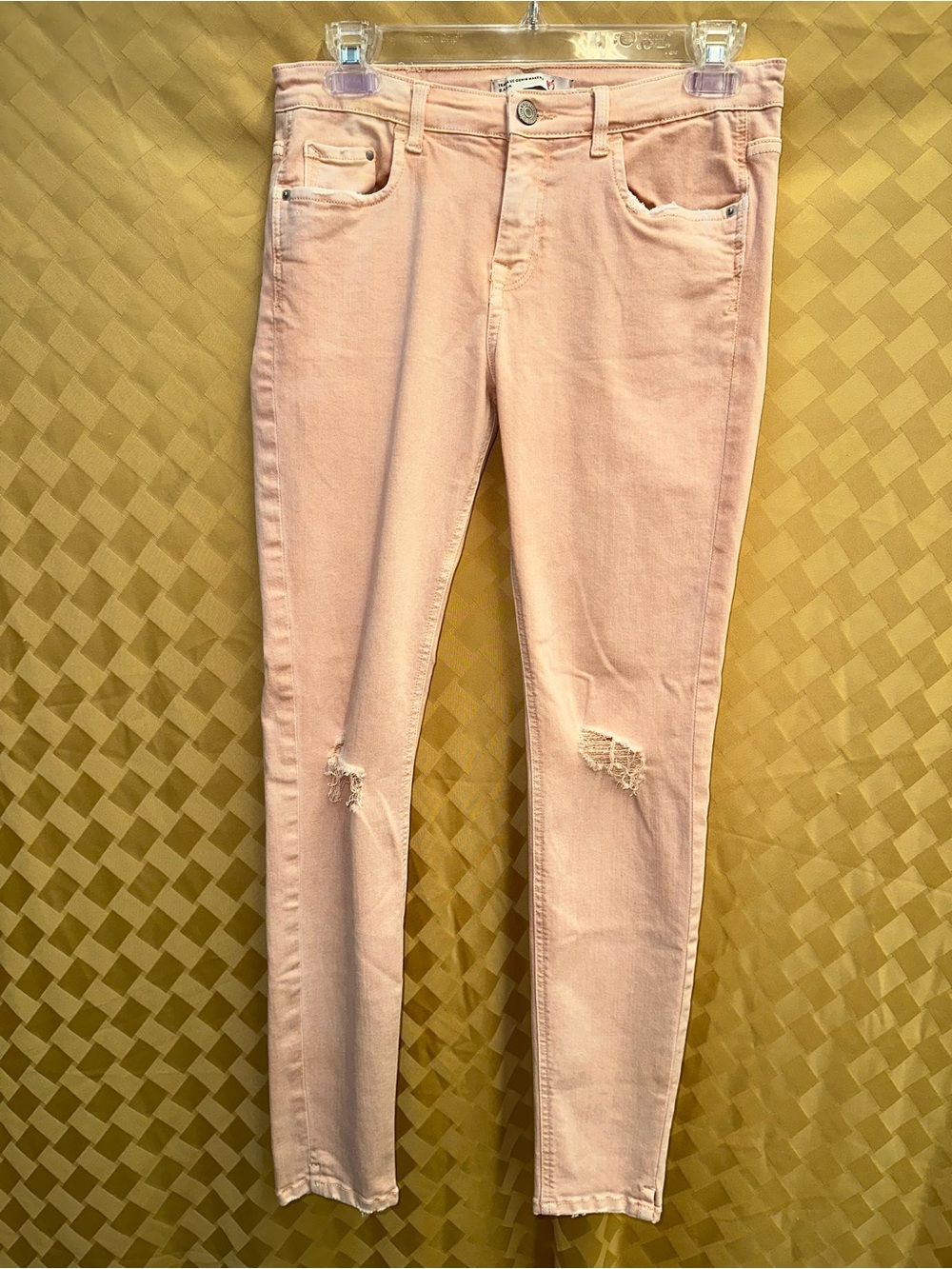 Zara Pale Pink Skinny Jeans with Knee Distressing